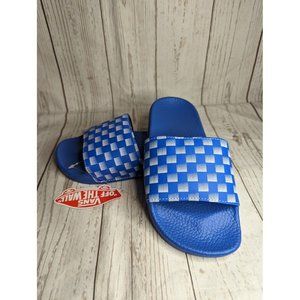 Vans Youth Slides Checkerboard  Blue White Slip On Sandal Size 3Y NEW with Tag